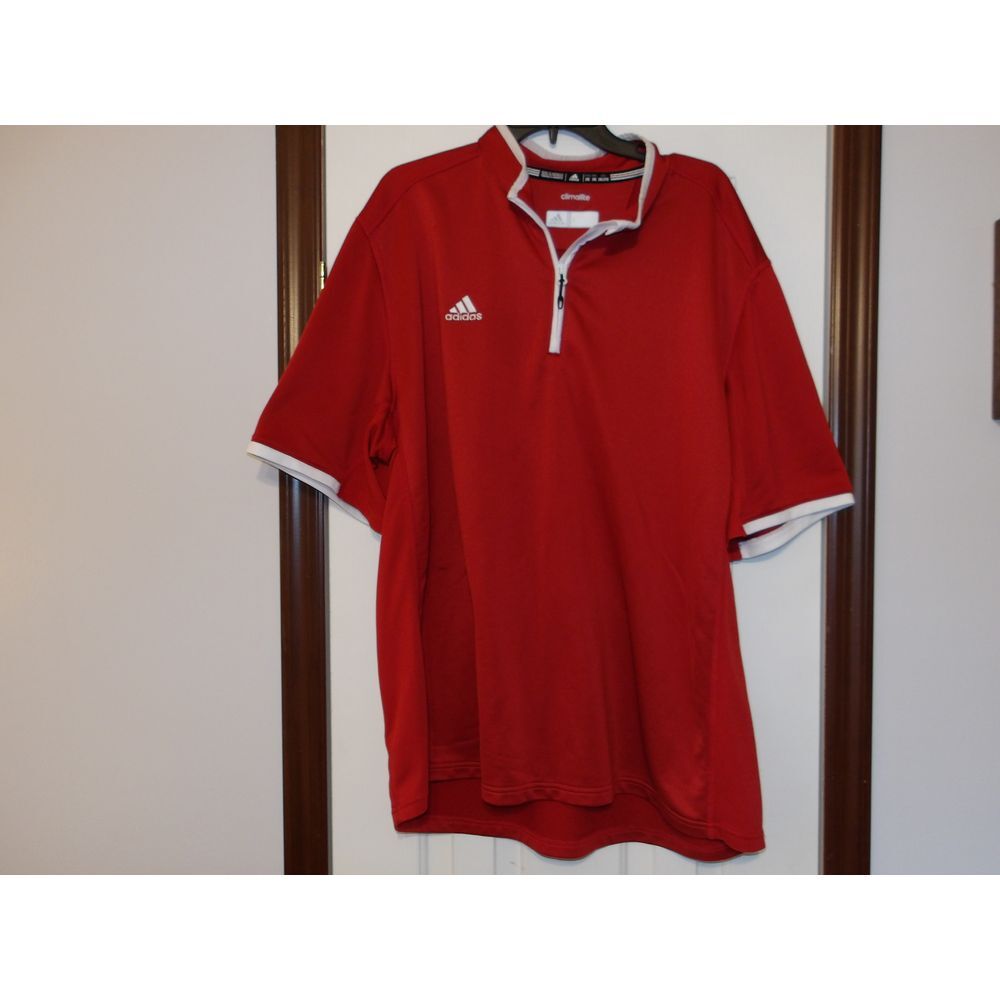 Adidas Climalite Red Quarter-Zip Athletic‎ Performance Shirt with White Trim